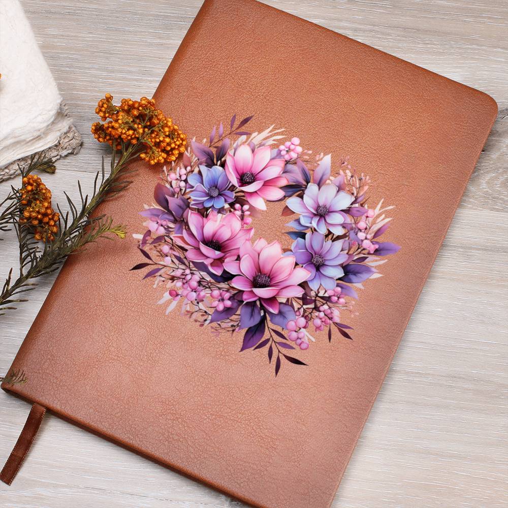 Floral Flower Wreath 128 - Vegan Leather Journal