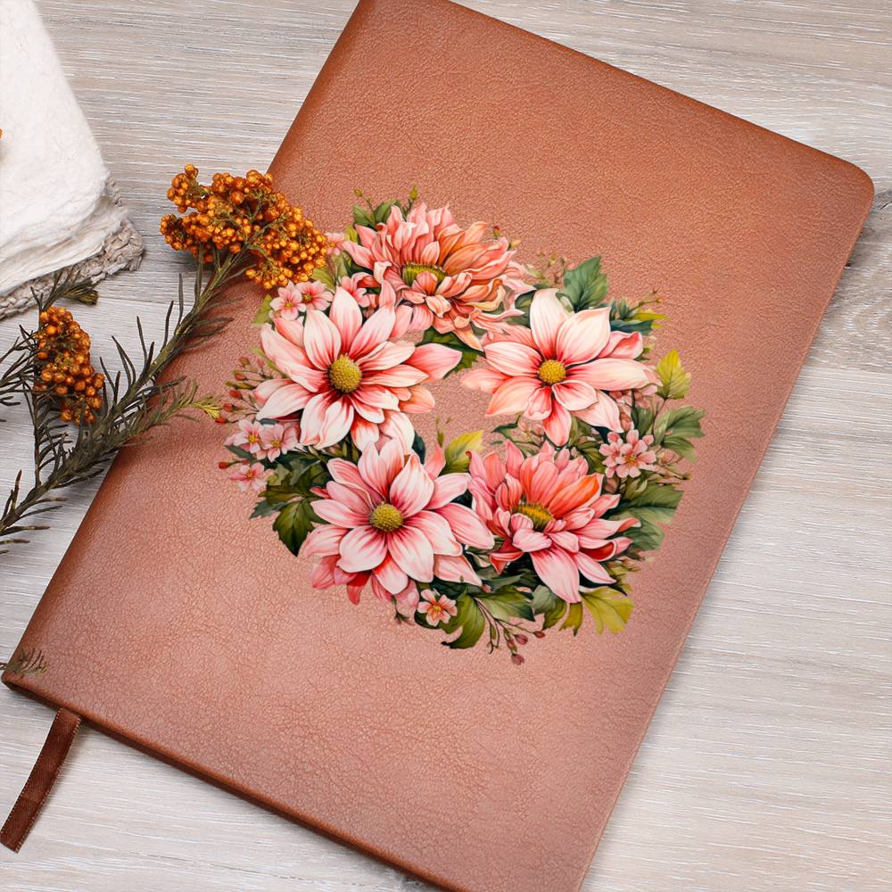 Floral Flower Wreath 147 - Vegan Leather Journal