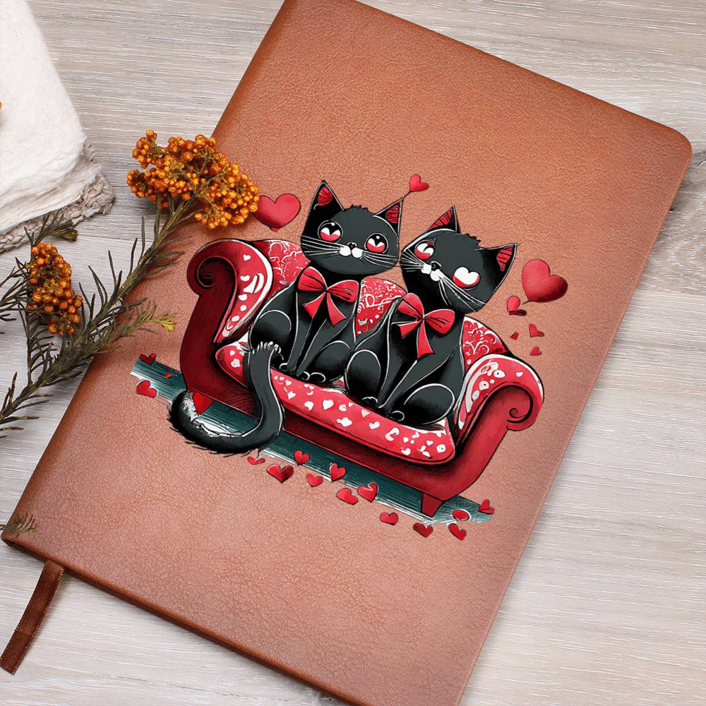 Valentine's Day Black Cat 018 - Vegan Leather Journal