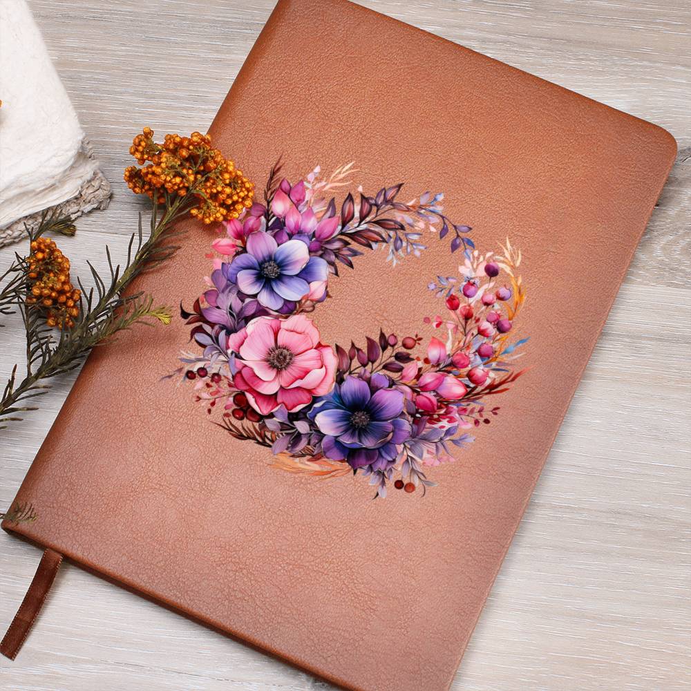 Floral Flower Wreath 028 - Vegan Leather Journal