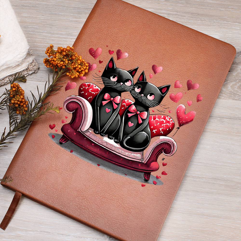 Valentine's Day Black Cat 057 - Vegan Leather Journal