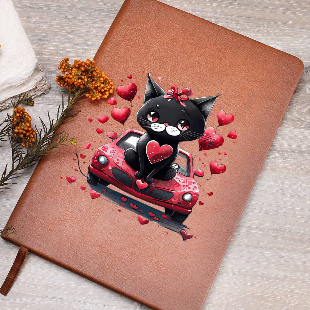 Valentine's Day Black Cat 071 - Vegan Leather Journal