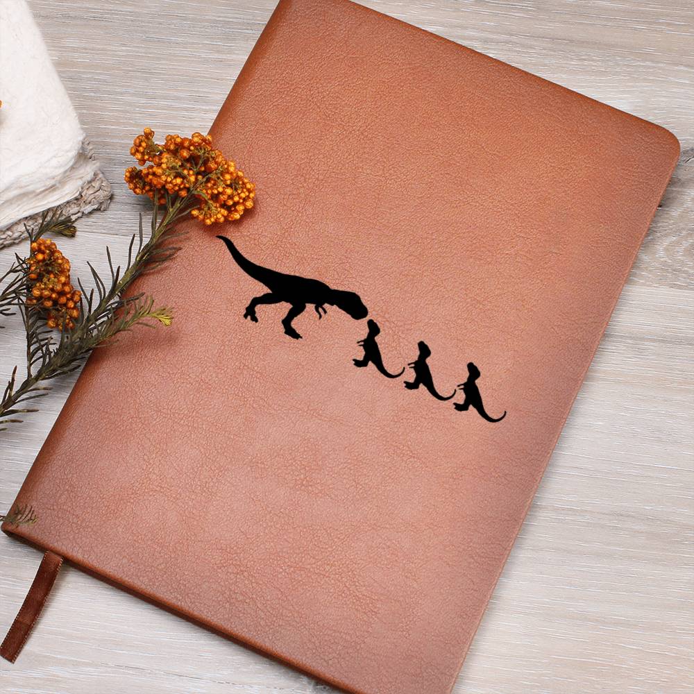 Mama Dinosaur With 3 Hatchlings - Vegan Leather Journal