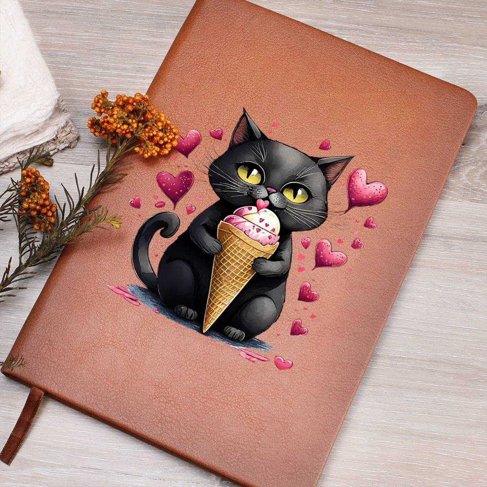 Valentine's Day Black Cat 063 - Vegan Leather Journal