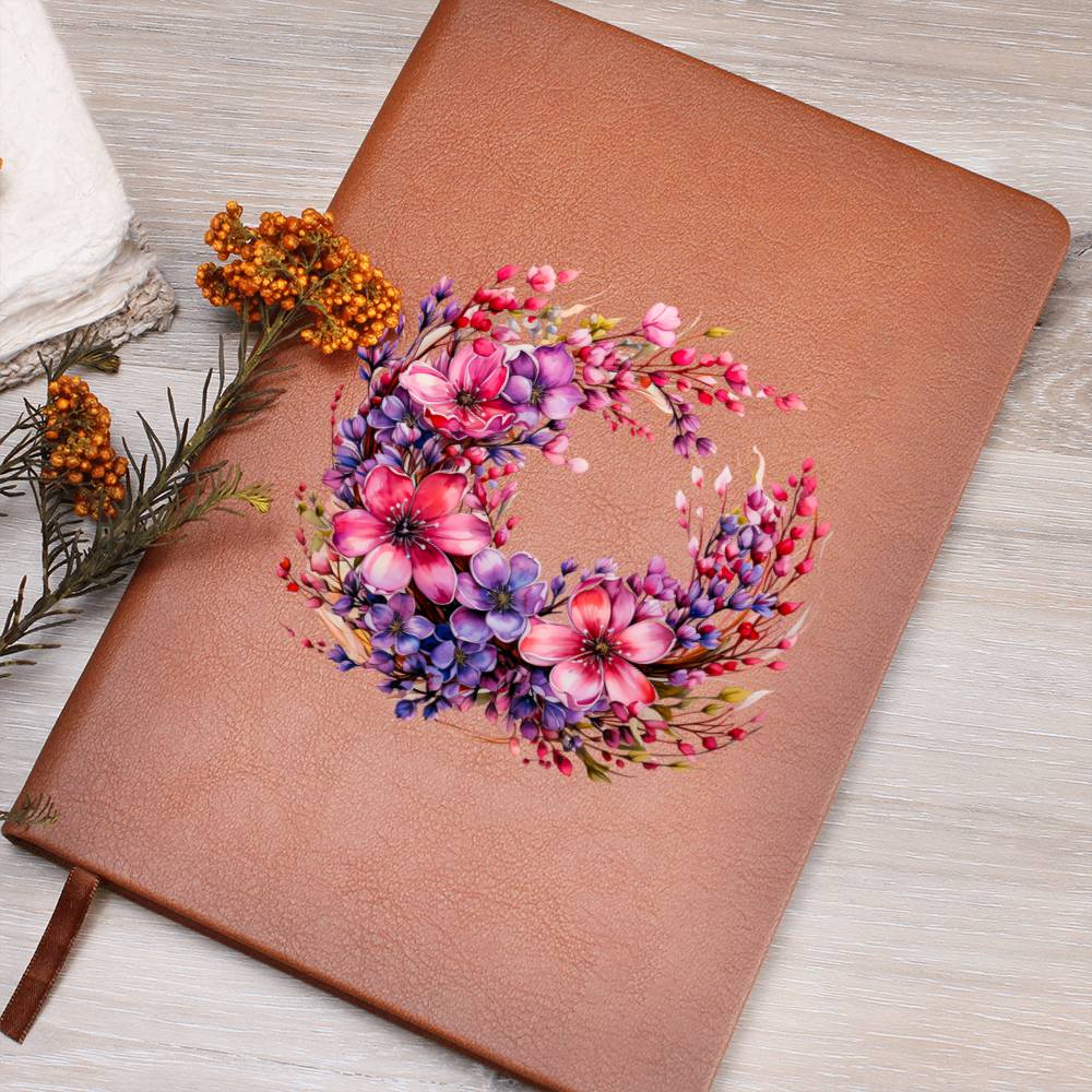 Floral Flower Wreath 081 - Vegan Leather Journal