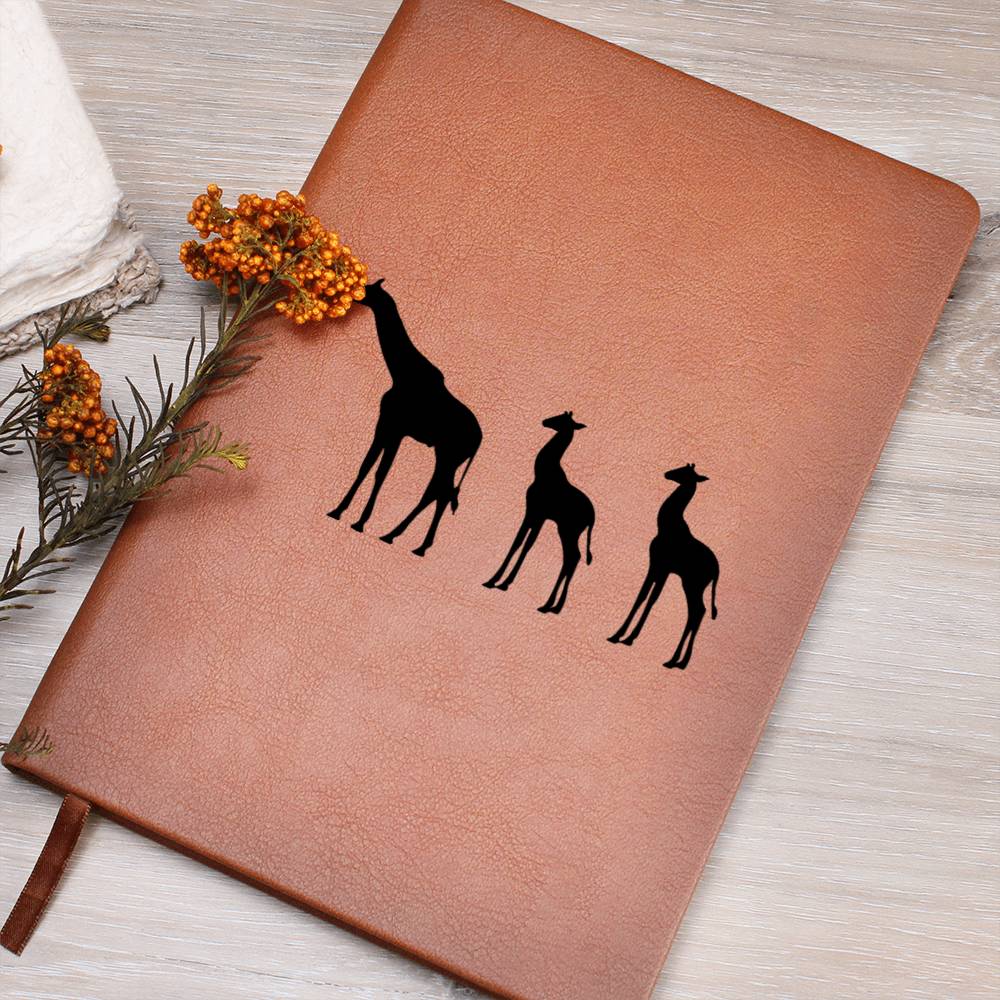 Mama Giraffe With 2 Calves - Vegan Leather Journal