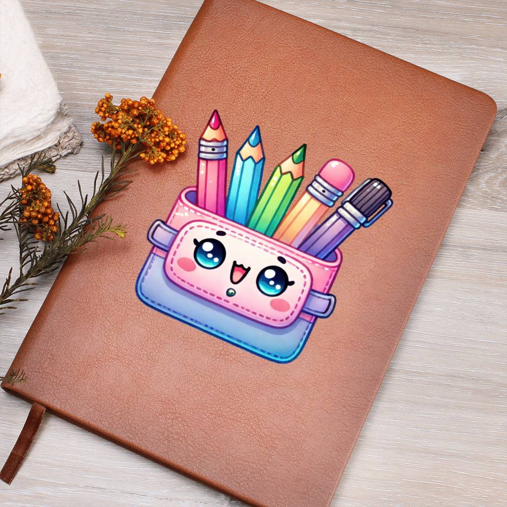 Cute Back to School Sticker 090 - Vegan Leather Journal