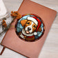 Dog Stained Glass Christmas Design 005 - Vegan Leather Journal