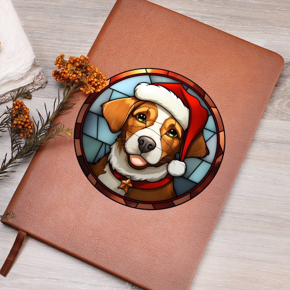 Dog Stained Glass Christmas Design 005 - Vegan Leather Journal