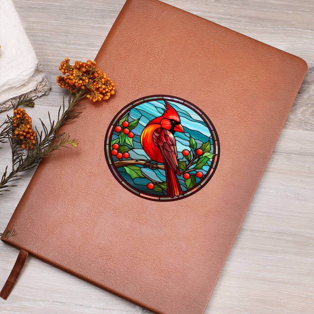 Christmas Red Cardinal Stained Glass Design 016 - Vegan Leather Journal