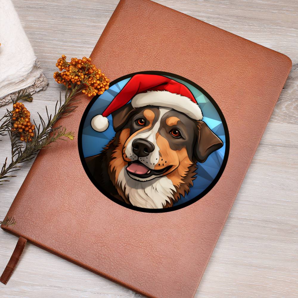 Dog Stained Glass Christmas Design 008 - Vegan Leather Journal