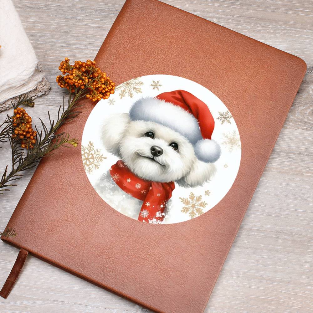 Christmas Dog - Bichon Frise - Vegan Leather Journal