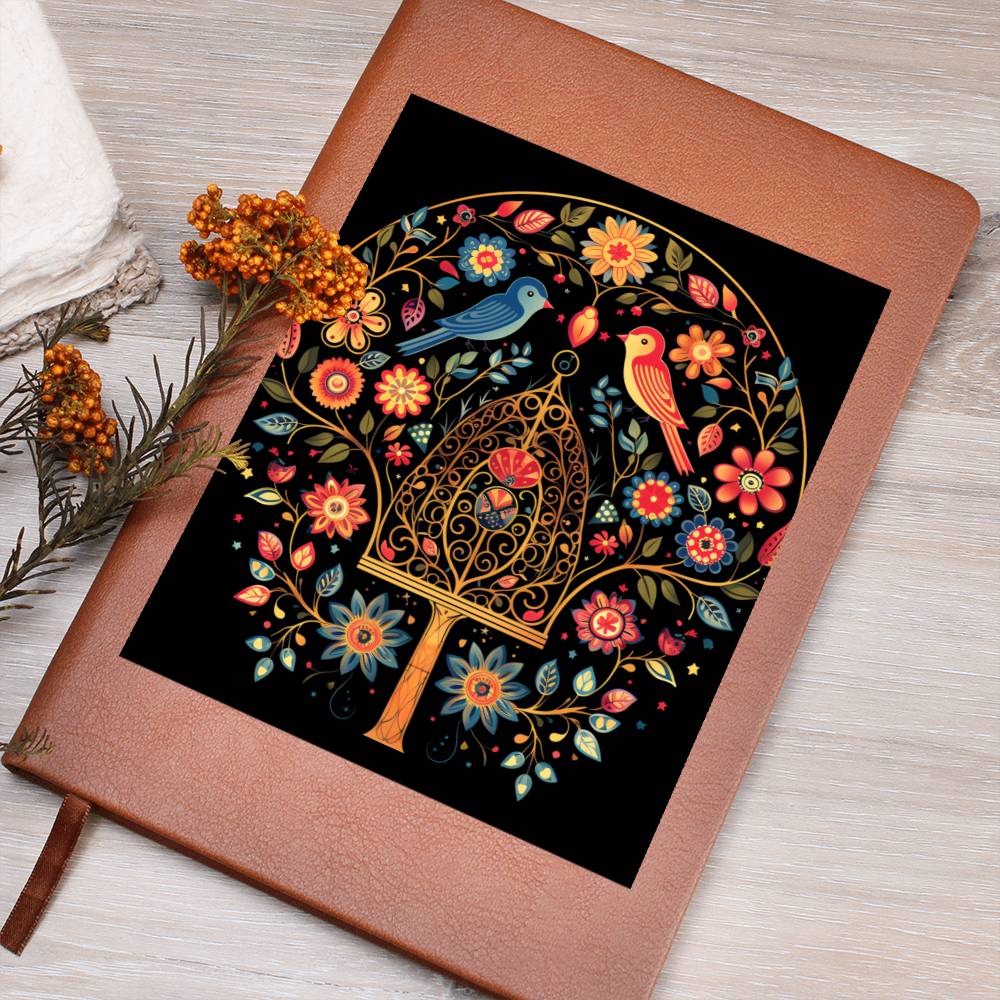 Birds And Floral Design 163 - Vegan Leather Journal