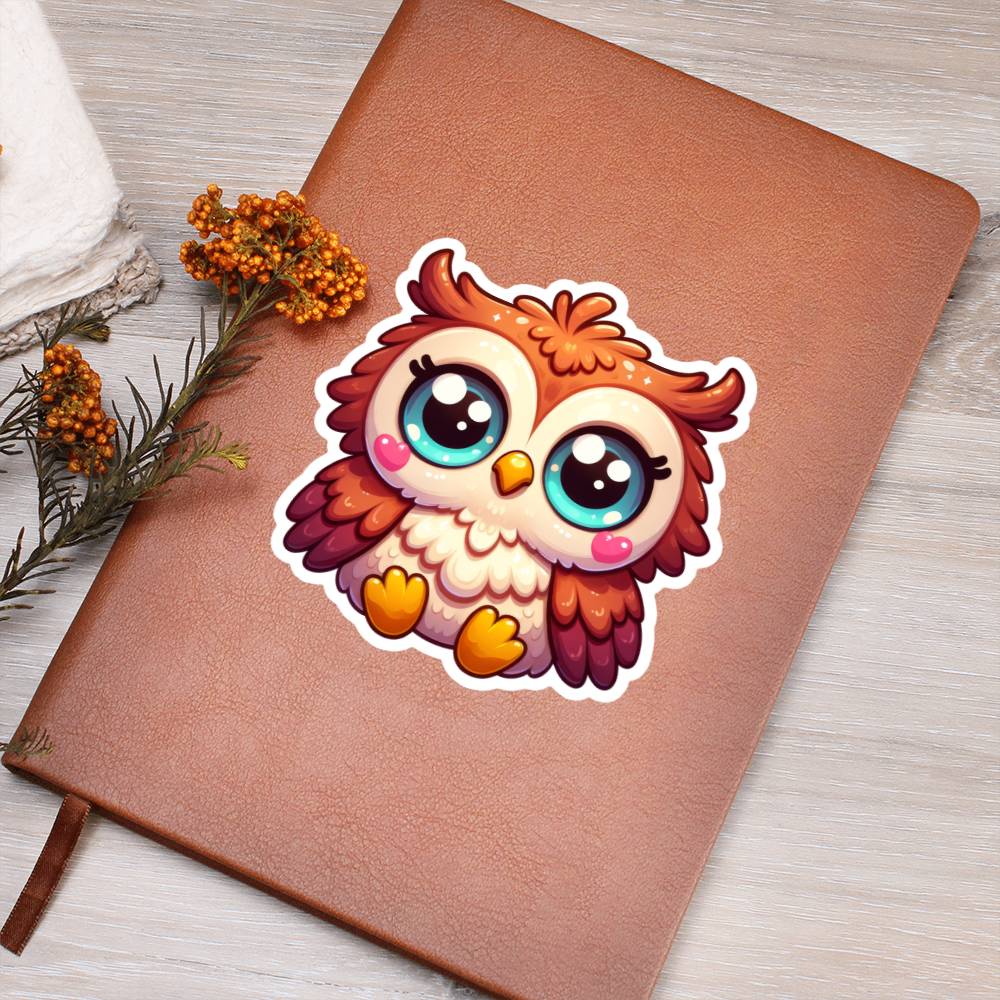 Cute Owl sticker 116 - Vegan Leather Journal
