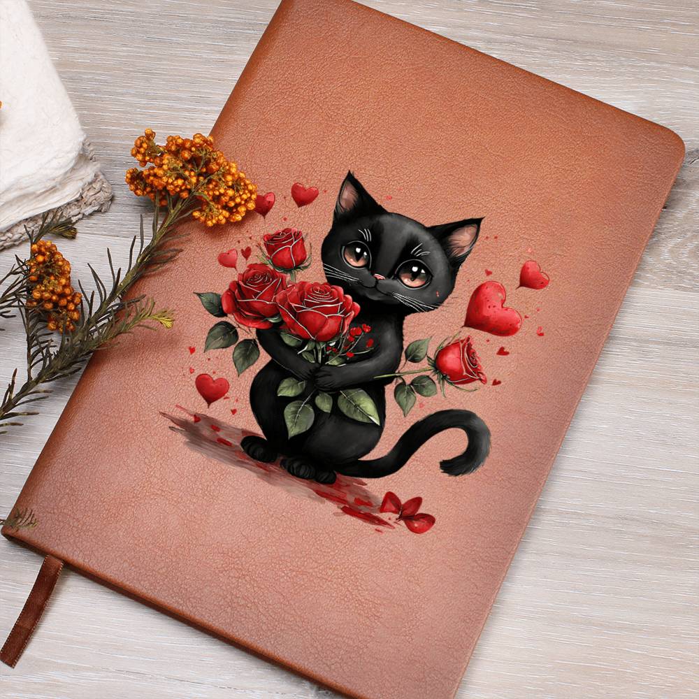 Valentine's Day Black Cat 010 - Vegan Leather Journal