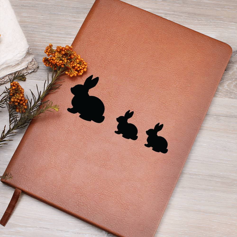 Mama Rabbit With 2 Kittens - Vegan Leather Journal