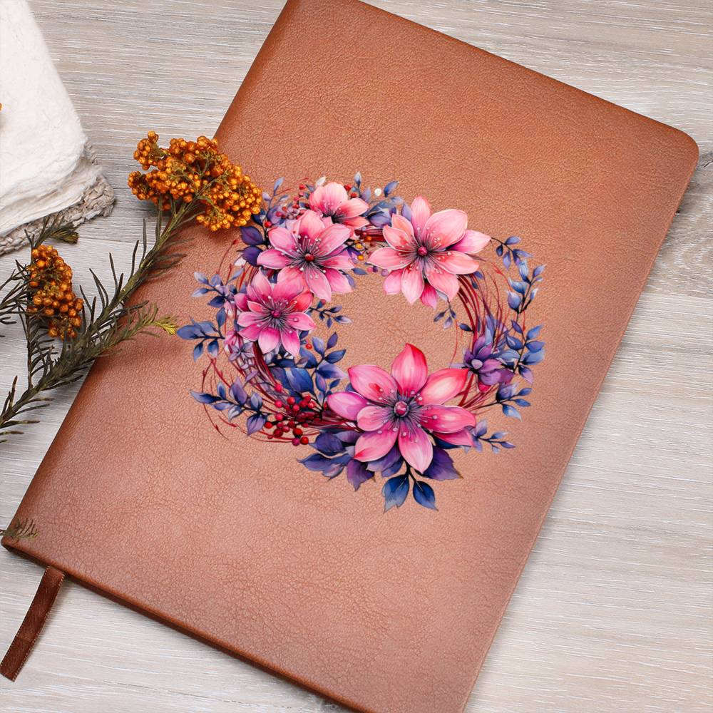 Floral Flower Wreath 083 - Vegan Leather Journal