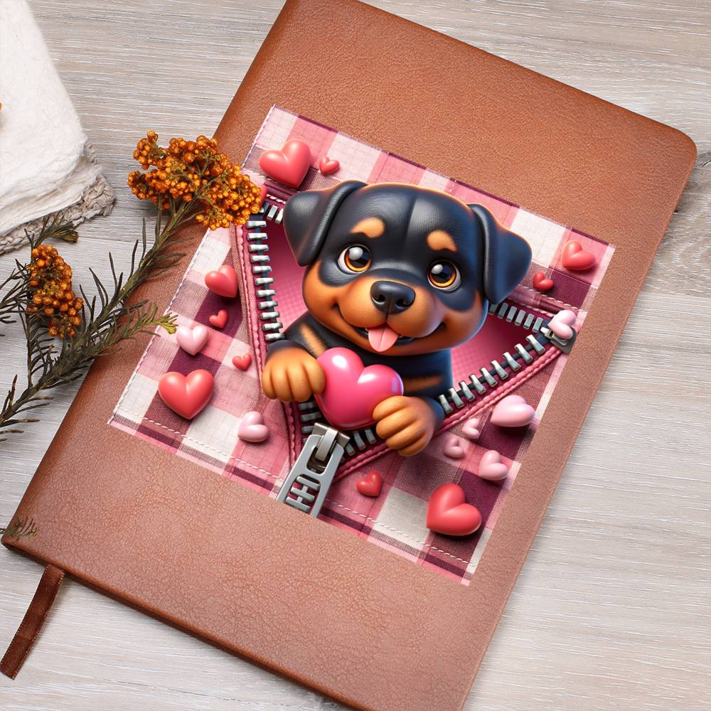 Valentine's Day Dog And Zipper 019 - Vegan Leather Journal