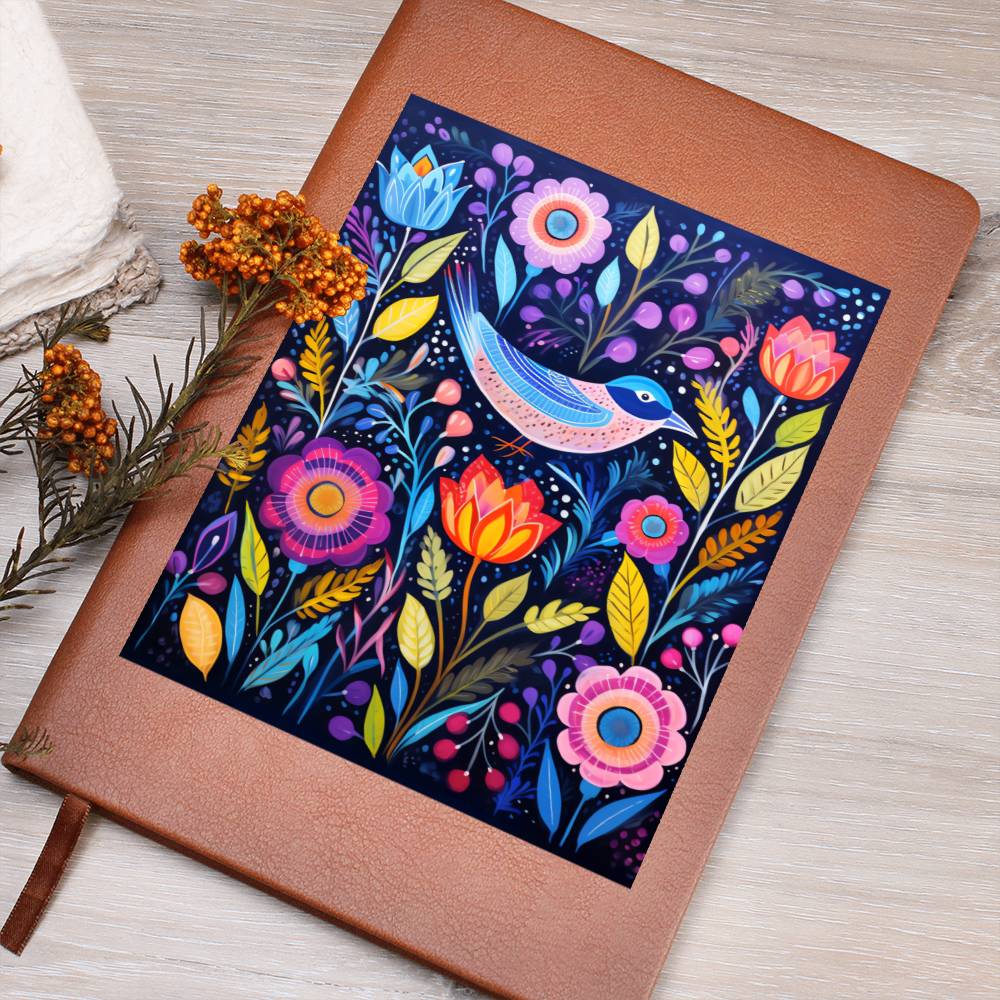 Birds And Floral Design 156 - Vegan Leather Journal