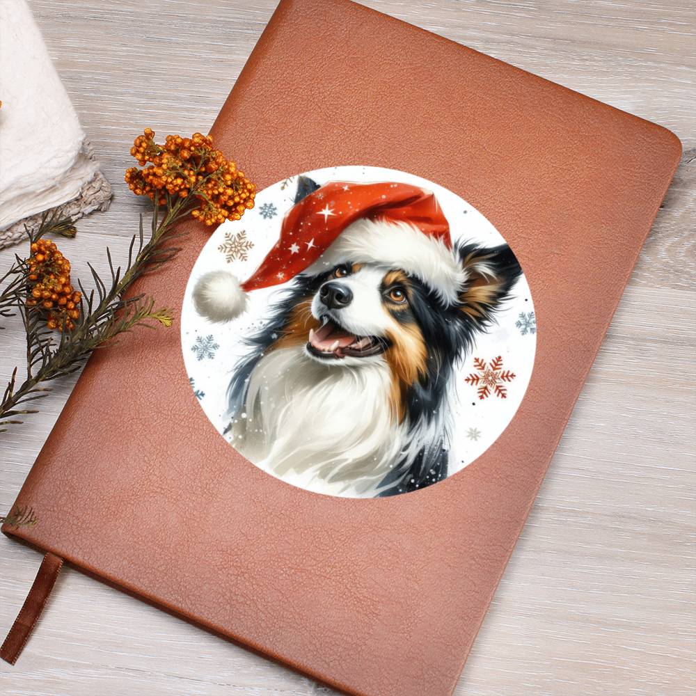 Christmas Dog - Border Collie - Vegan Leather Journal