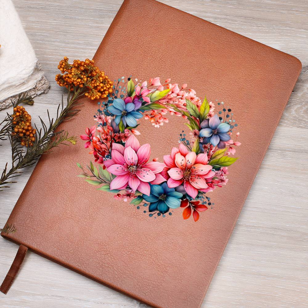 Floral Flower Wreath 021 - Vegan Leather Journal