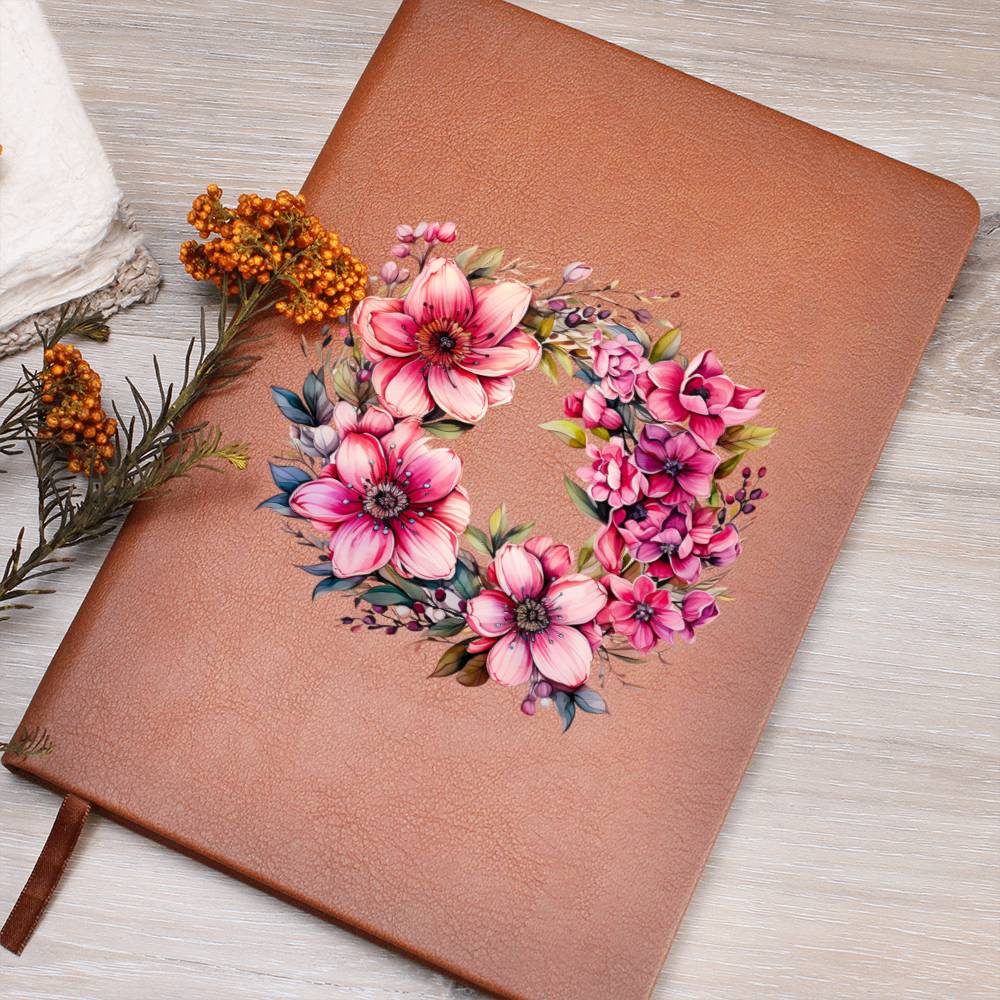 Floral Flower Wreath 106 - Vegan Leather Journal