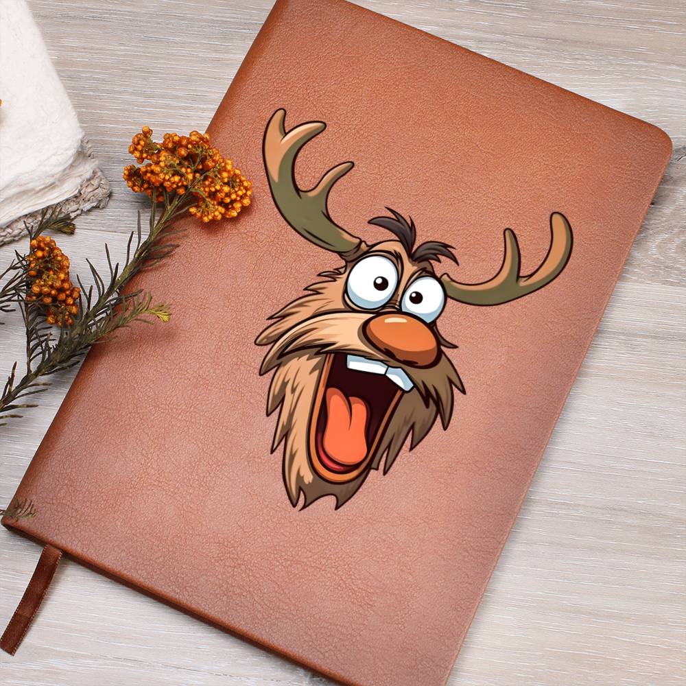Funny Reindeer Face 10 - Vegan Leather Journal