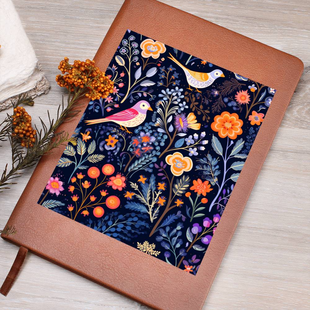 Birds And Floral Design 123 - Vegan Leather Journal