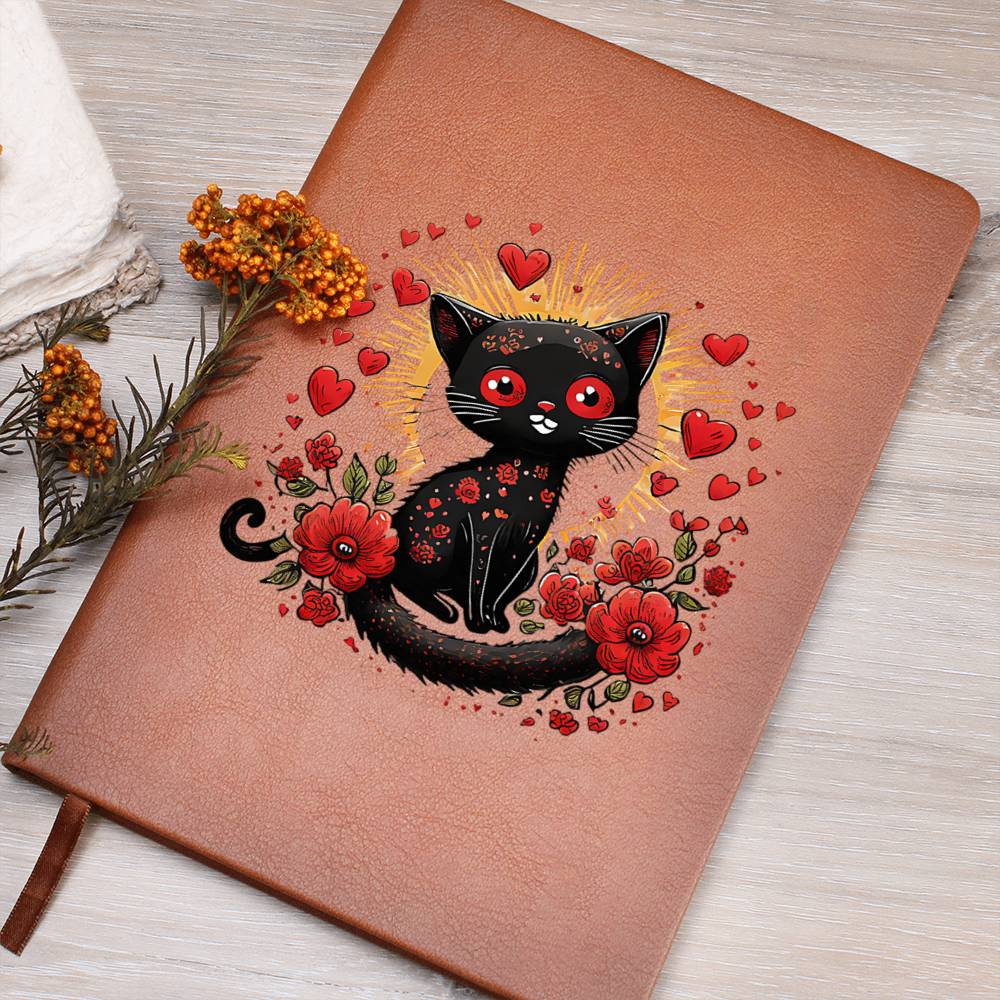 Valentine's Day Black Cat 059 - Vegan Leather Journal