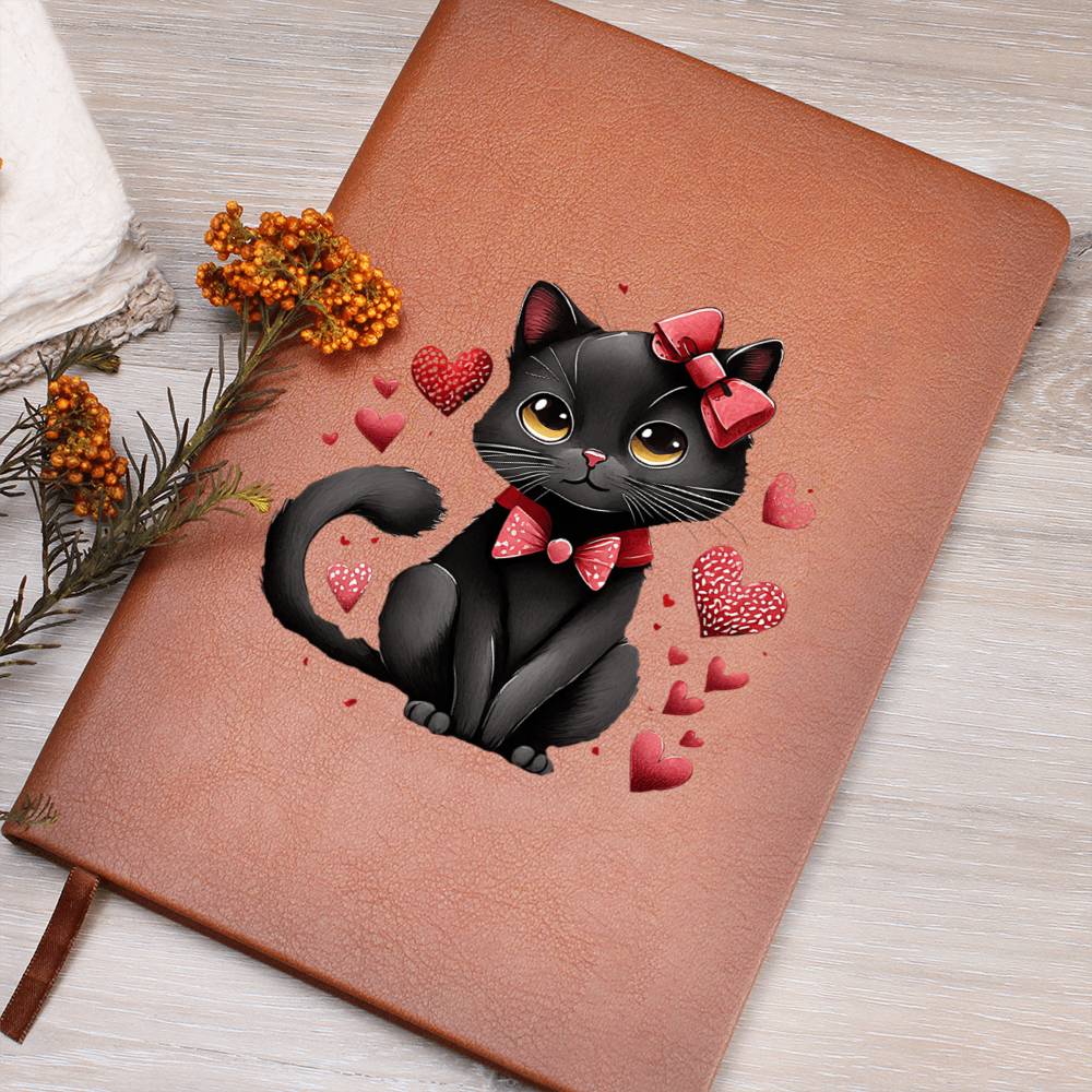 Valentine's Day Black Cat 070 - Vegan Leather Journal