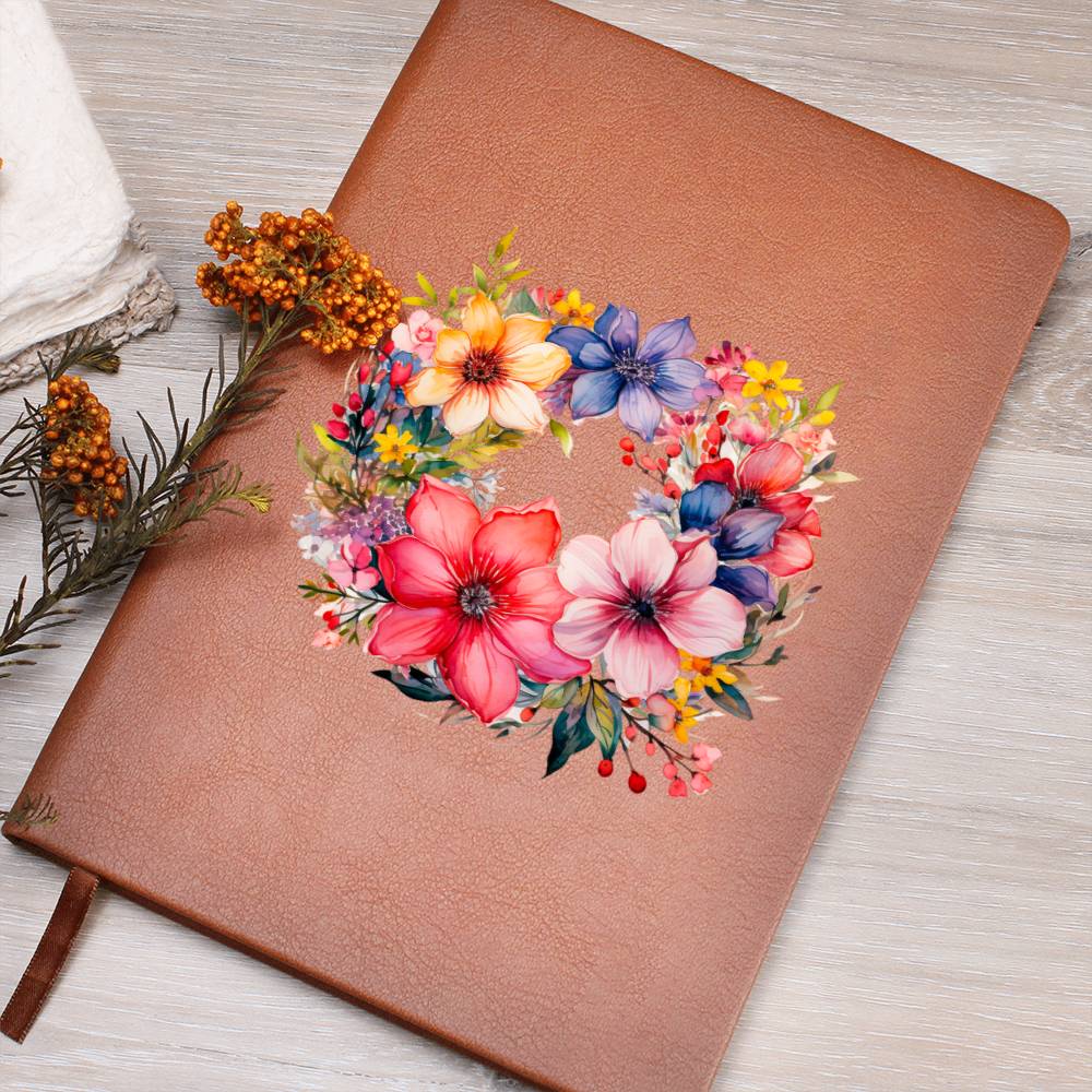 Floral Flower Wreath 057 - Vegan Leather Journal