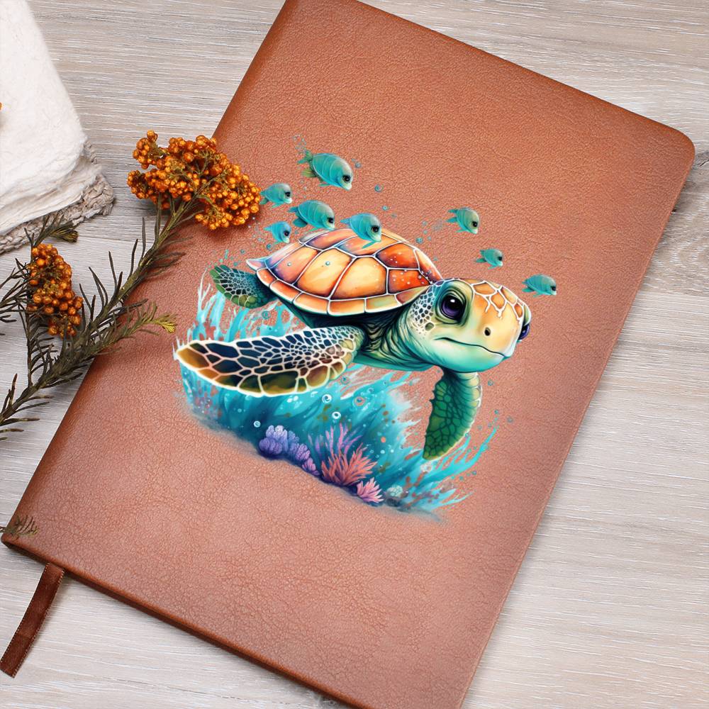 Cute Sea Turtle 001 - Vegan Leather Journal