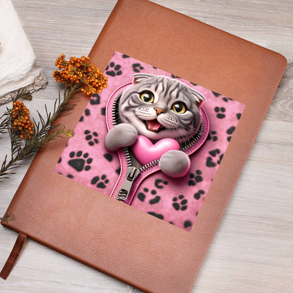 Valentine's Day Cat And Zipper 006 - Vegan Leather Journal
