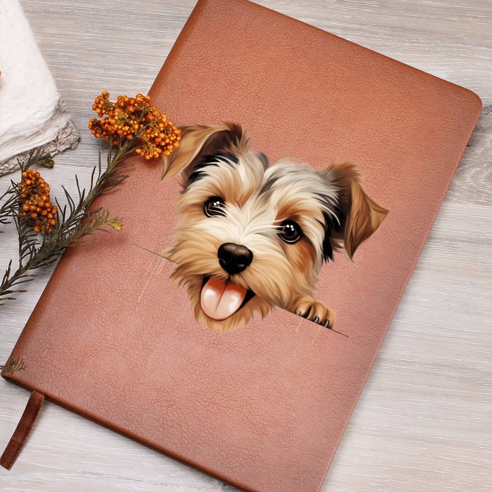 Biewer Terrier Peeking - Vegan Leather Journal