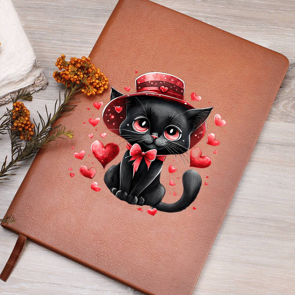 Valentine's Day Black Cat 046 - Vegan Leather Journal