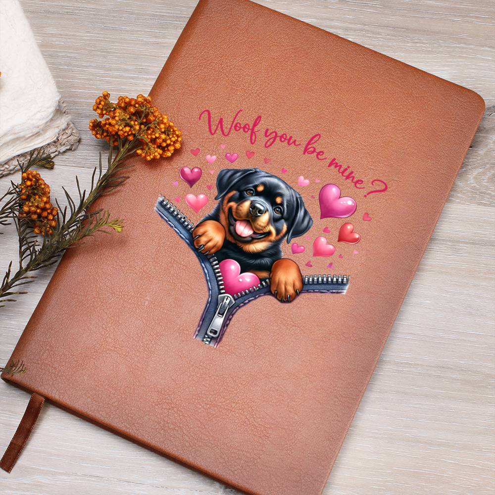 Valentine's Day Dog And Zipper 038 Woof You Be Mine - Vegan Leather Journal