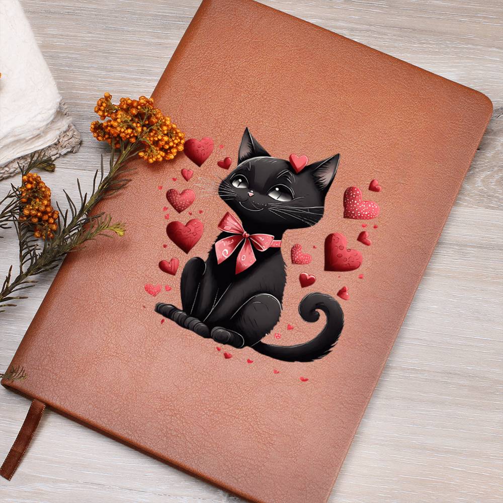 Valentine's Day Black Cat 001 - Vegan Leather Journal