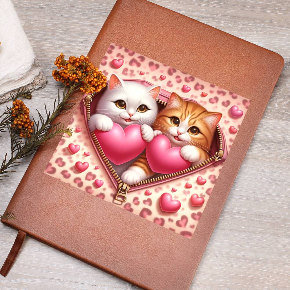 Valentine's Day Cat And Zipper 016 - Vegan Leather Journal