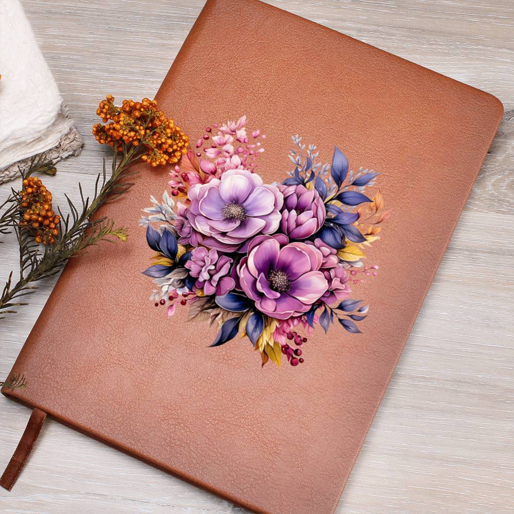 Floral Flower Wreath 054 - Vegan Leather Journal