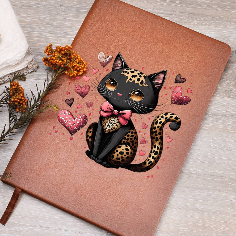 Valentine's Day Black Cat 072 - Vegan Leather Journal