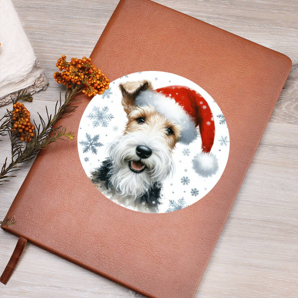 Christmas Dog - Wire Fox Terrier - Vegan Leather Journal