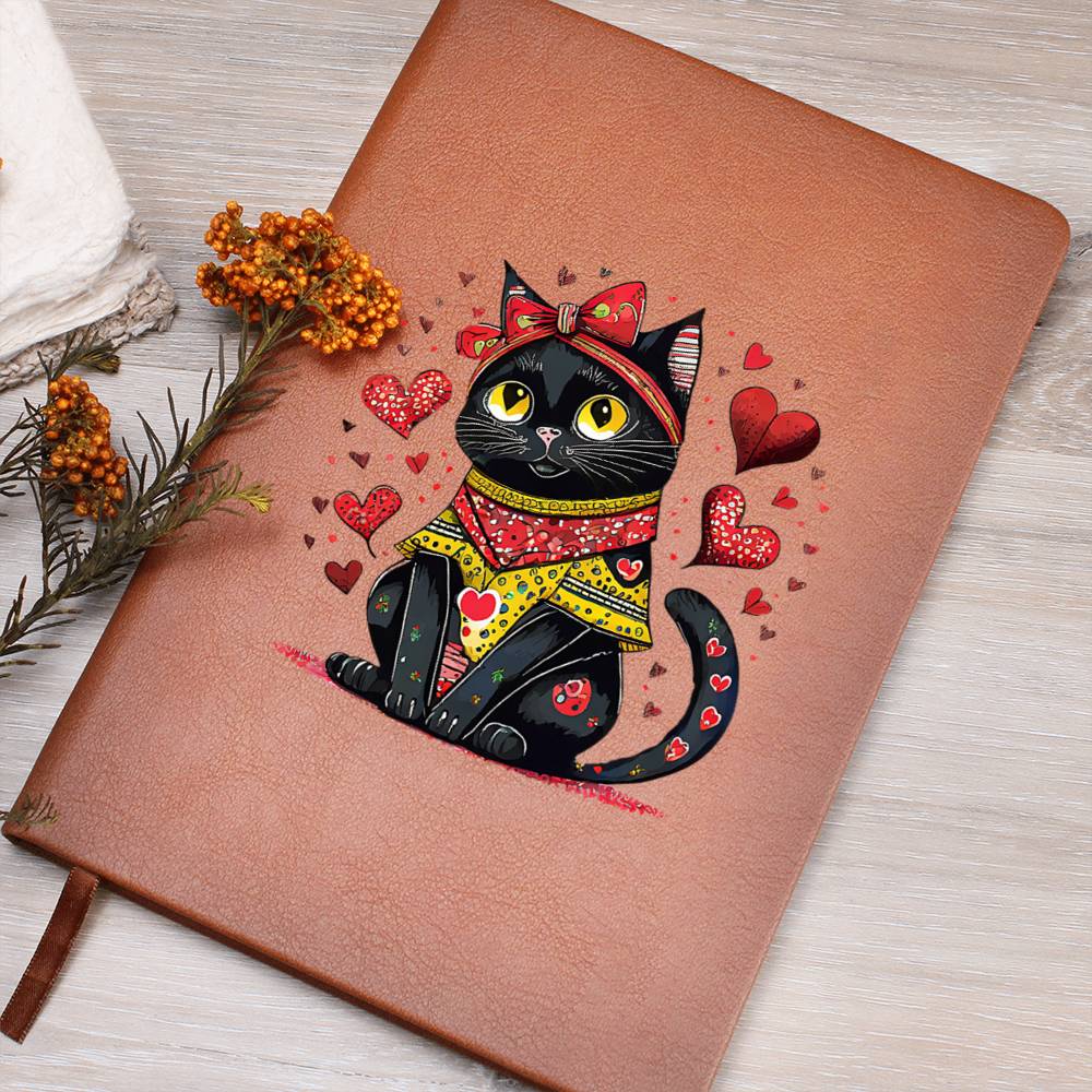Valentine's Day Black Cat 058 - Vegan Leather Journal