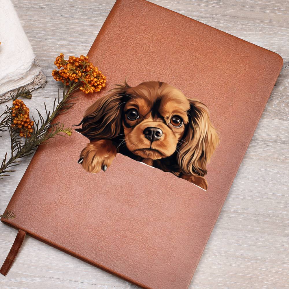 English Toy Spaniel Peeking - Vegan Leather Journal