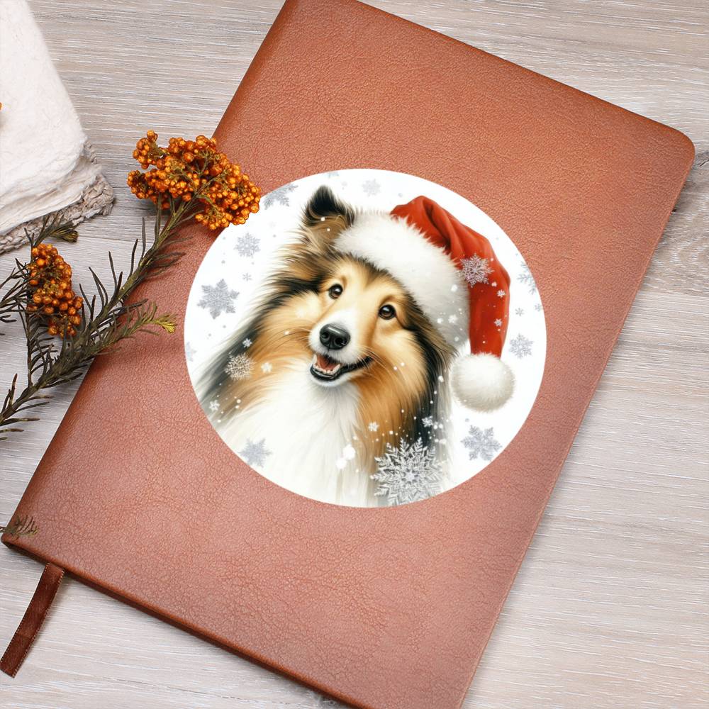 Christmas Dog - Shetland Sheepdog - Vegan Leather Journal