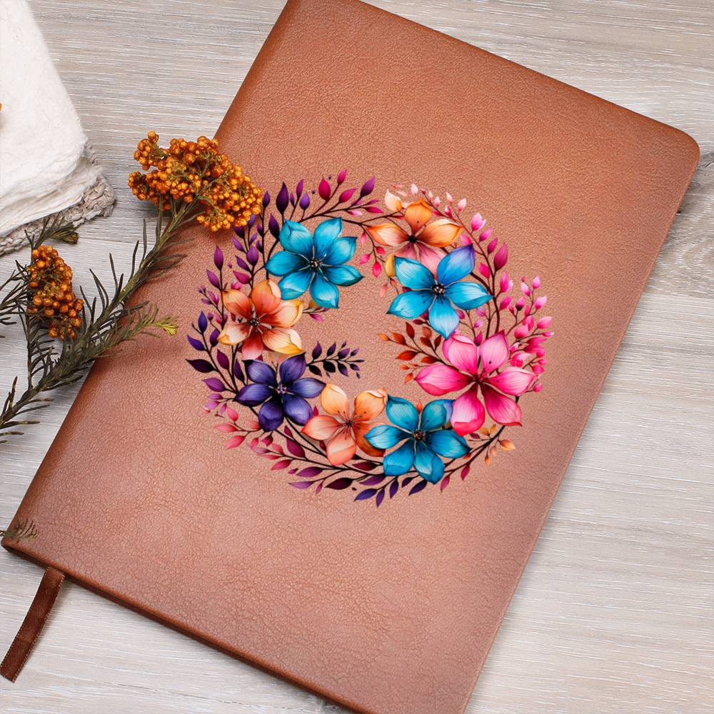Floral Flower Wreath 010 - Vegan Leather Journal