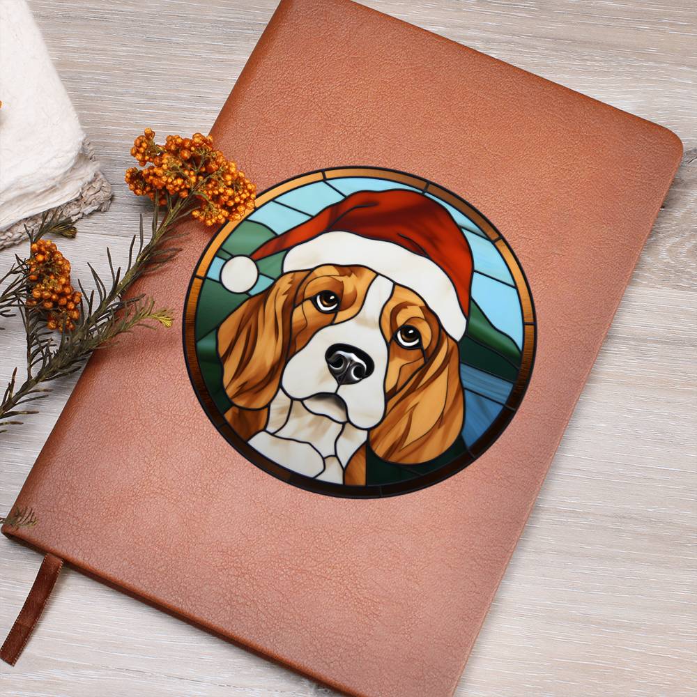Dog Stained Glass Christmas Design 023 - Vegan Leather Journal