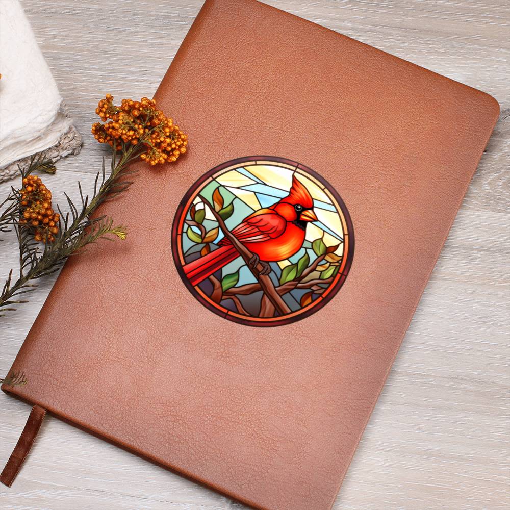 Christmas Red Cardinal Stained Glass Design 021 - Vegan Leather Journal