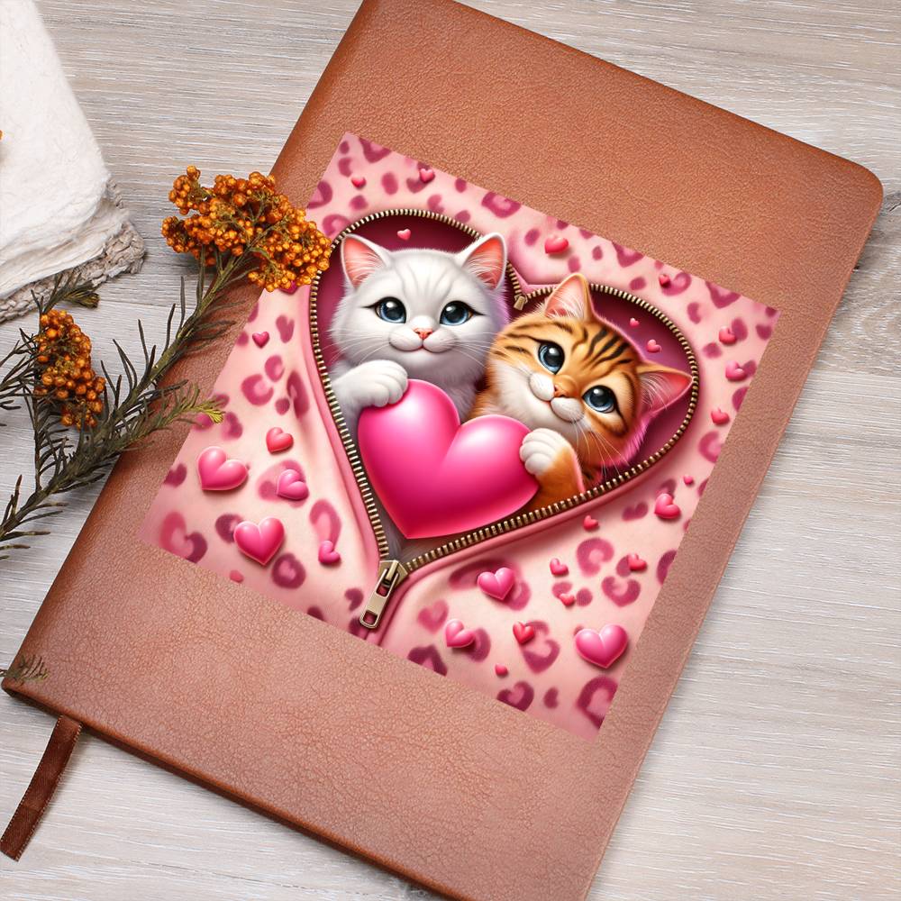 Valentine's Day Cat And Zipper 017 - Vegan Leather Journal