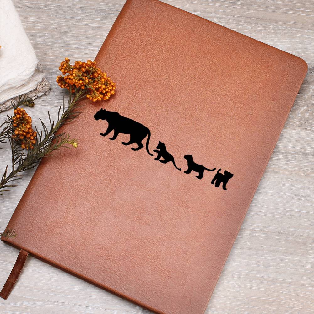 Mama Lioness With 3 Cubs - Vegan Leather Journal