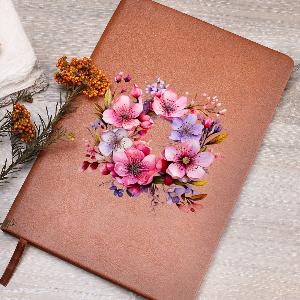 Floral Flower Wreath 050 - Vegan Leather Journal